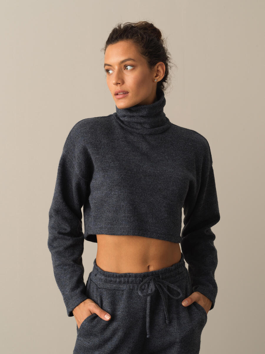 Antrasit Yumuşak Dokulu Oversize Crop 