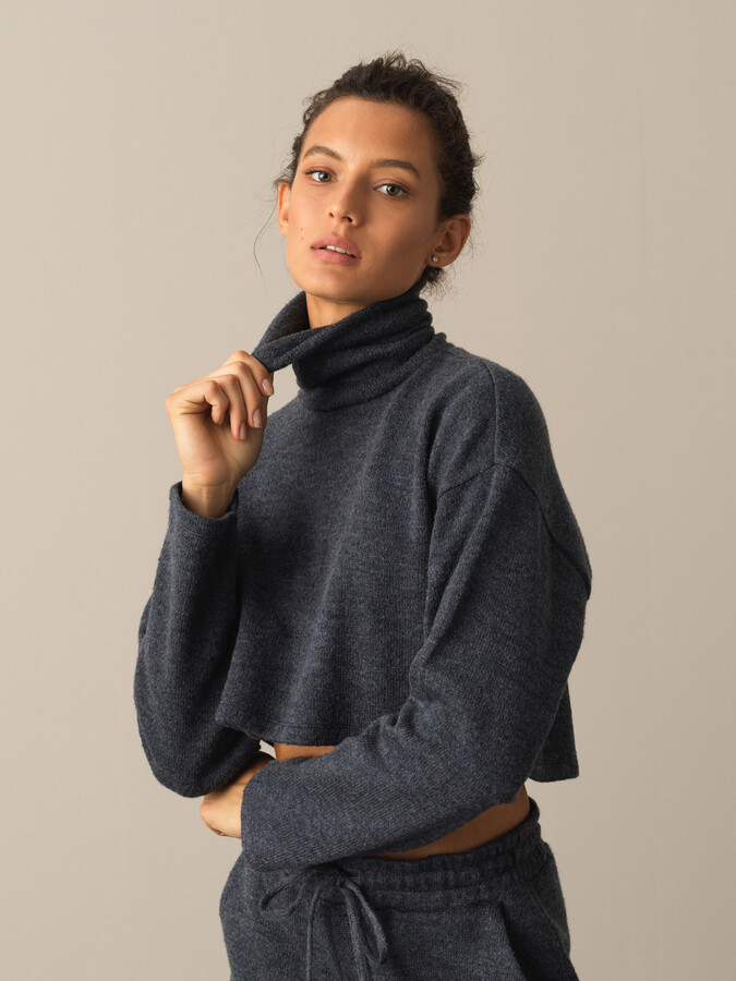 Antrasit Yumuşak Dokulu Oversize Crop - Xint