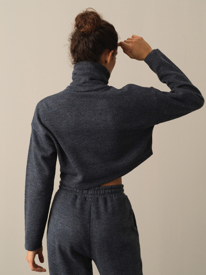 Antrasit Yumuşak Dokulu Oversize Crop - Xint