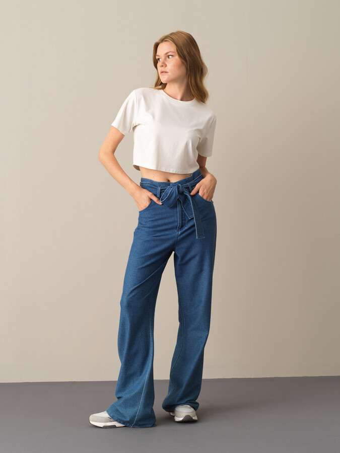 Beyaz Modal Dokulu Regular Fit Crop - Xint