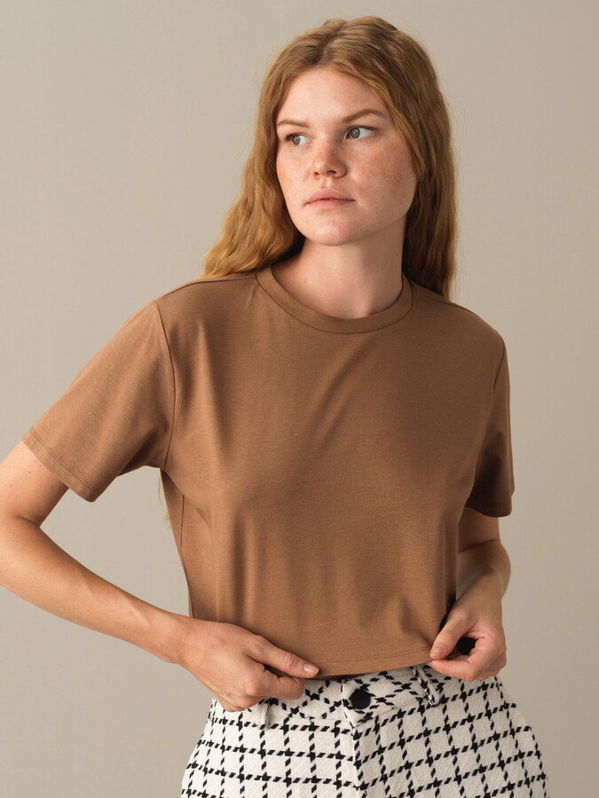Camel Modal Dokulu Regular Fit Crop - Xint