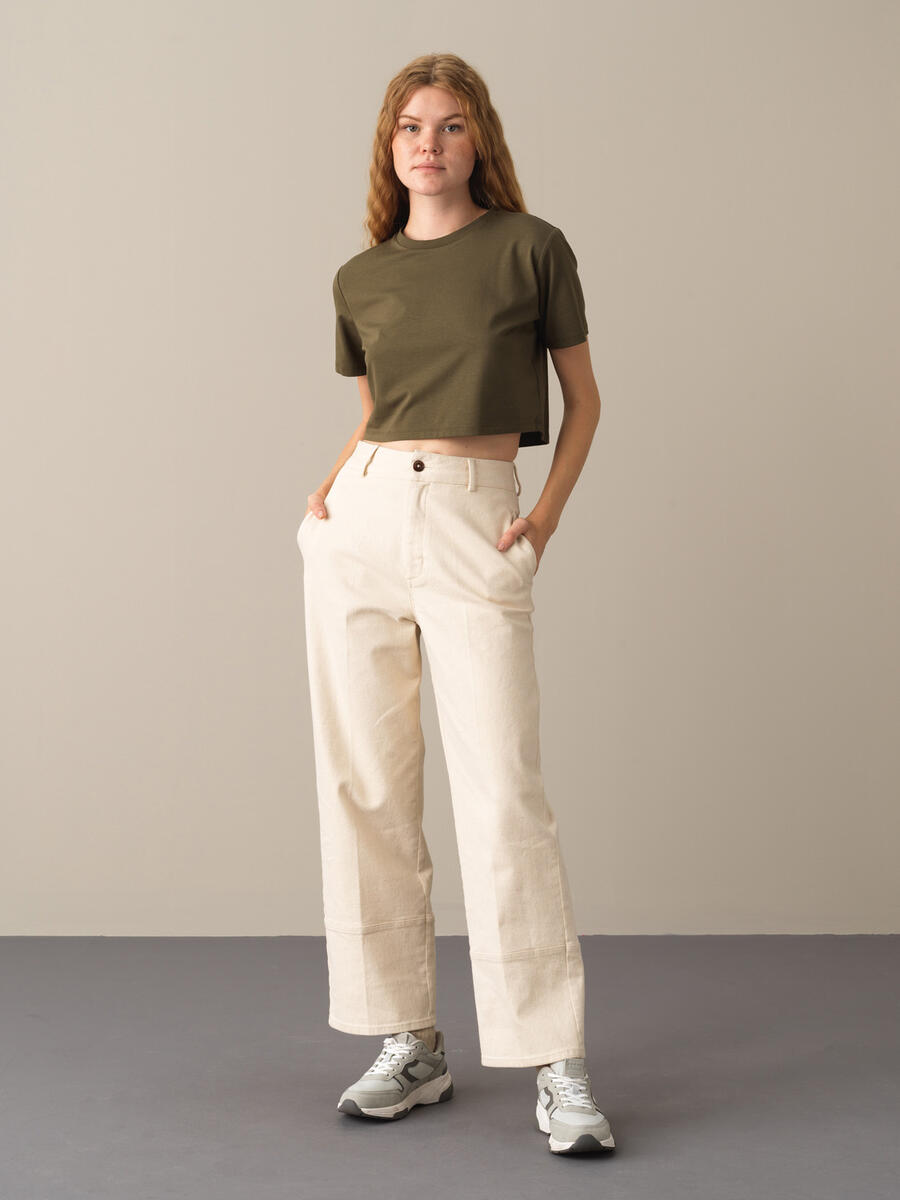 Haki Modal Dokulu Regular Fit Crop - 2