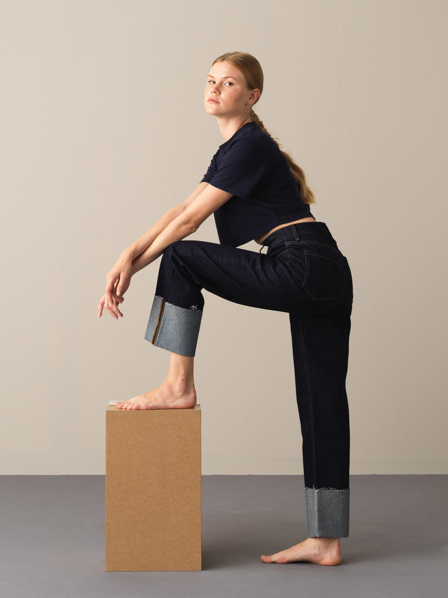 Lacivert Modal Dokulu Regular Fit Crop - 4