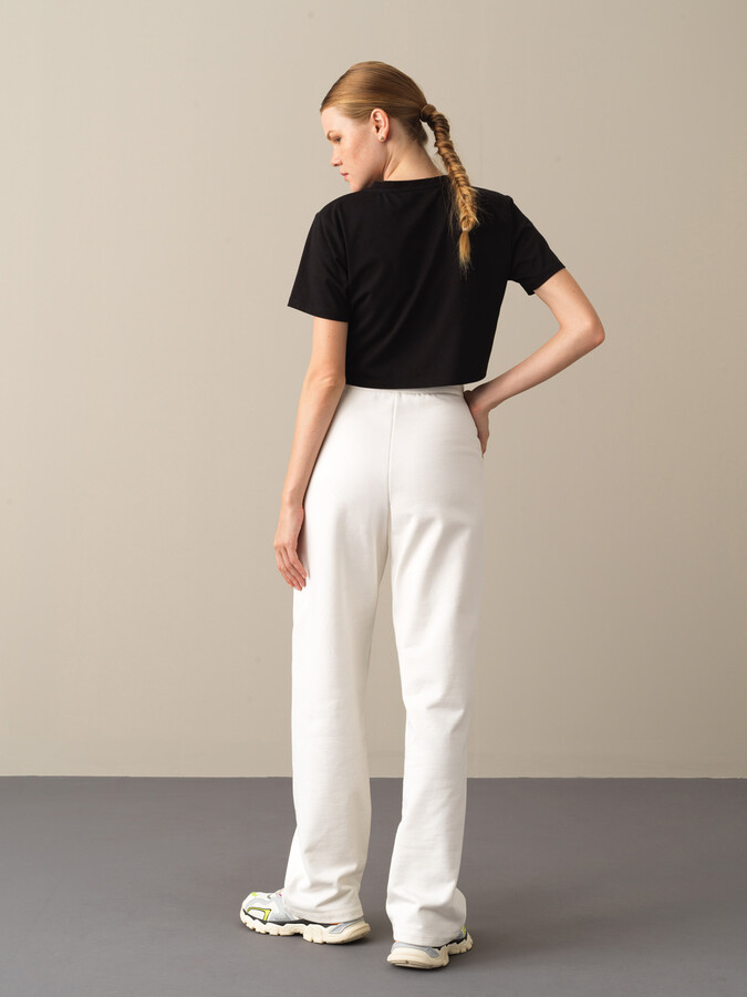 Siyah Modal Dokulu Regular Fit Crop - Xint