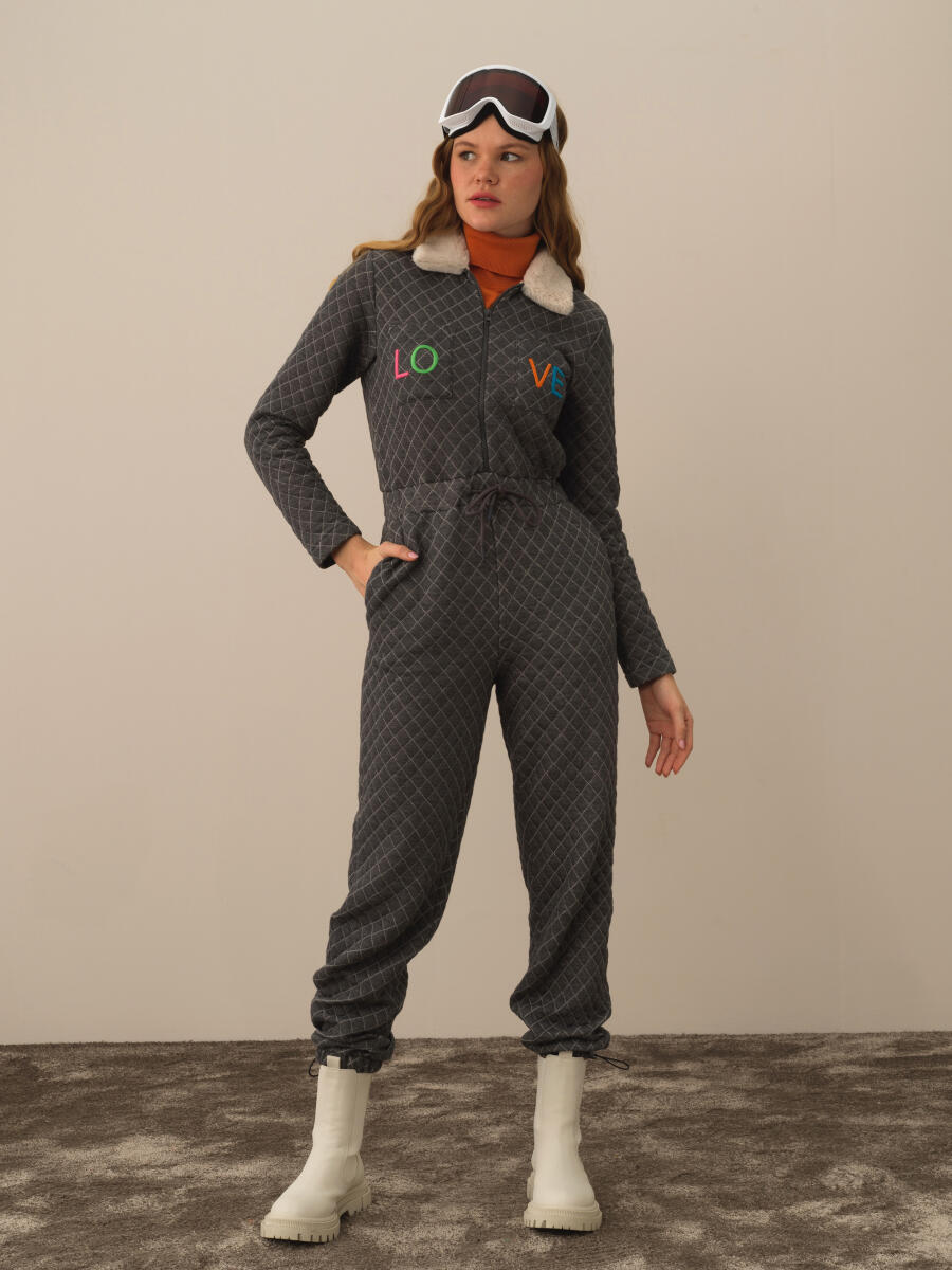 Collar with Fur Regular Fit Jumpsuit