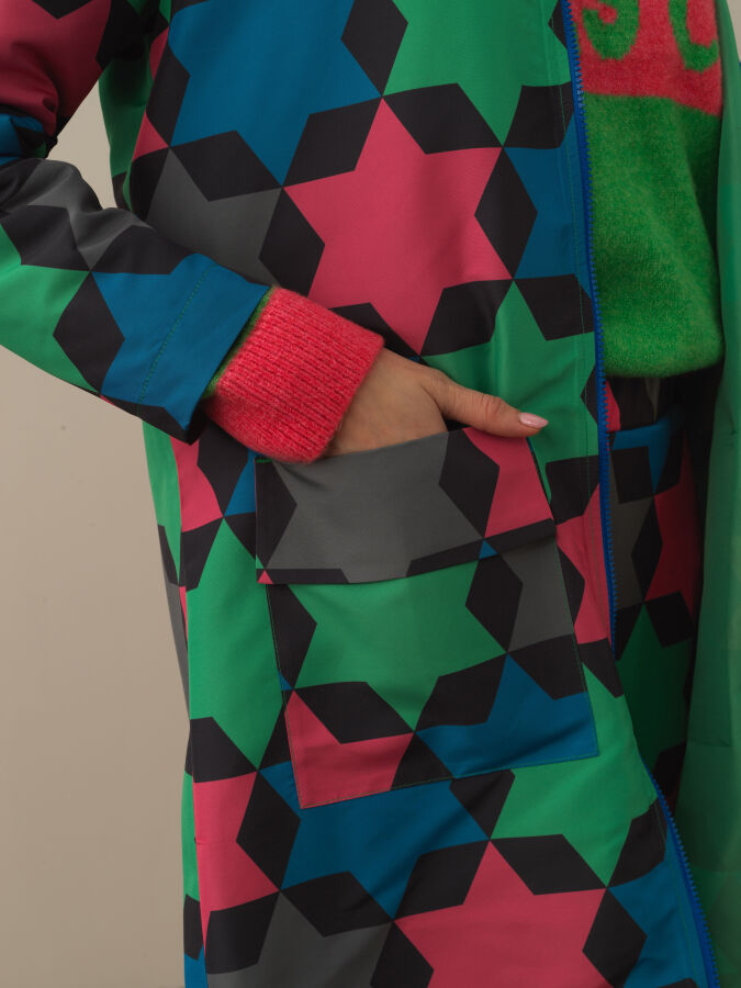 Collar with Fur Regular Fit Panel Printed Jacket - Xint