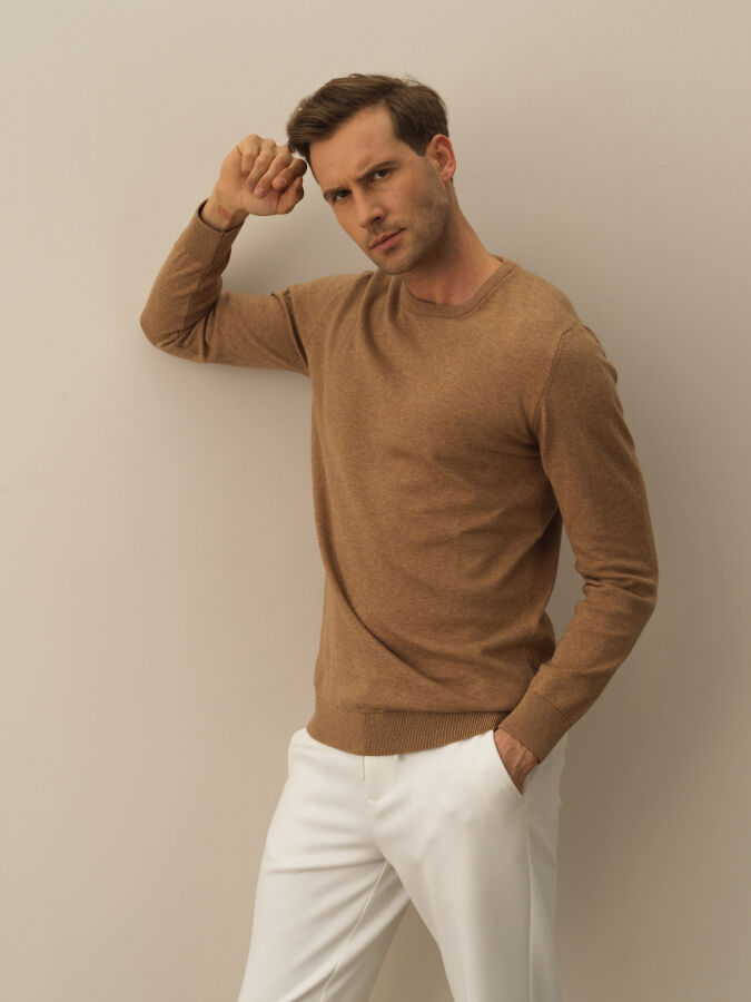Cotton Crew Neck Regular Fit Basic Sweater - Xint