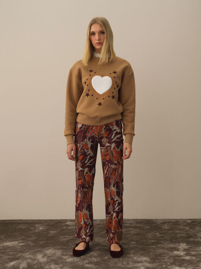 Cotton Oversized Patterned Sweatshirt - Xint