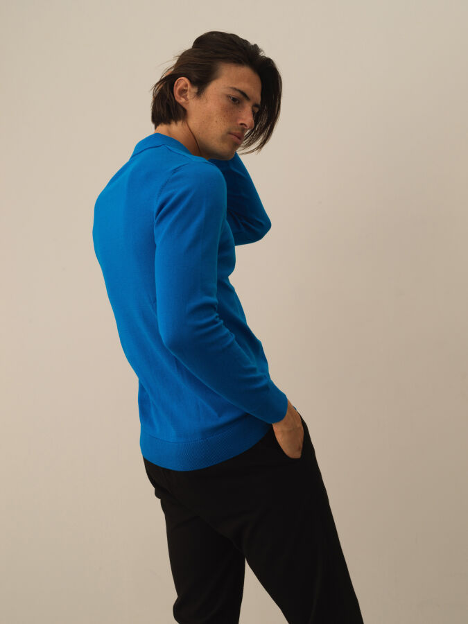 Cotton Polo Collar Regular Fit Basic Sweater - 3