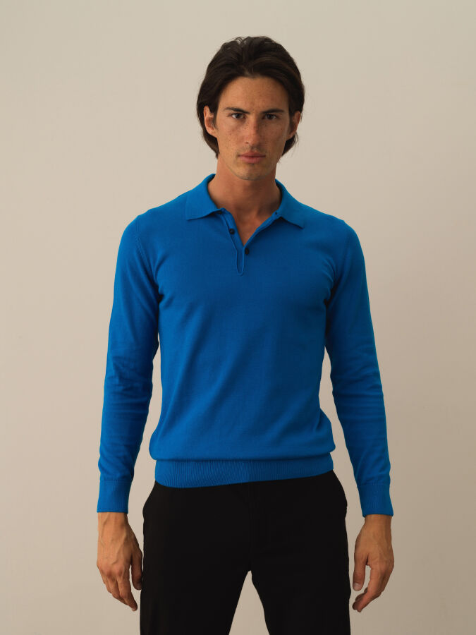 Cotton Polo Collar Regular Fit Basic Sweater - 1