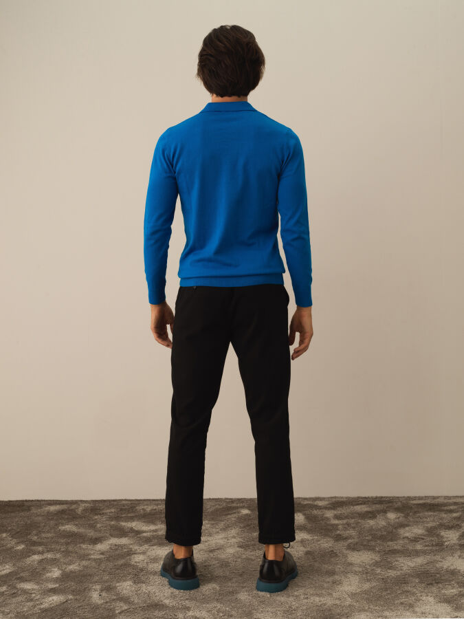 Cotton Polo Collar Regular Fit Basic Sweater - 4