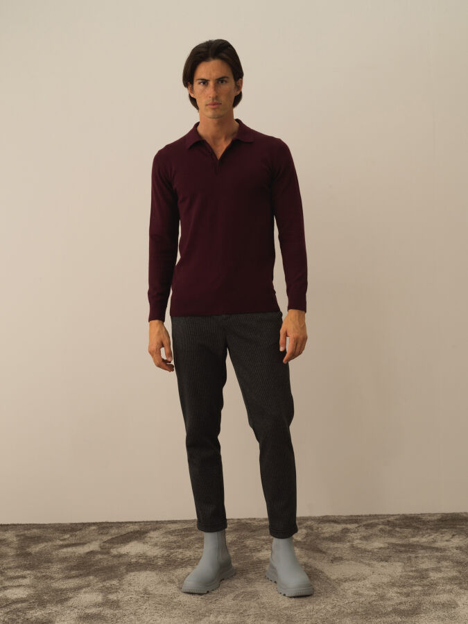 Cotton Polo Collar Regular Fit Basic Sweater - Xint