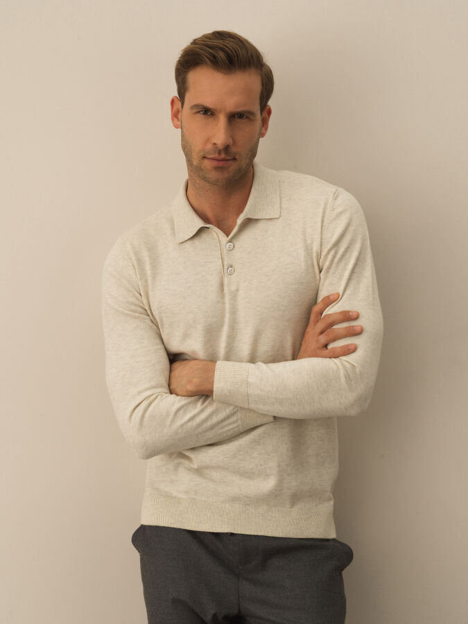 Cotton Polo Collar Regular Fit Basic Sweater - Xint