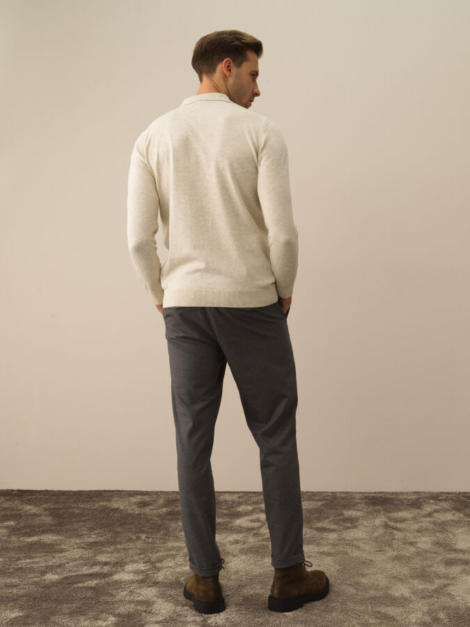 Cotton Polo Collar Regular Fit Basic Sweater - Xint