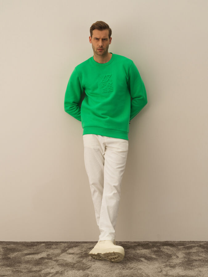 Cotton Regular Fit Gauffre Printed Sweatshirt - Xint