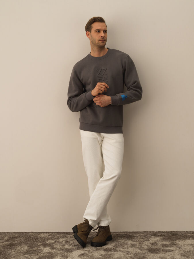 Cotton Regular Fit Gauffre Printed Sweatshirt - Xint