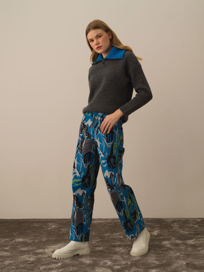 Cotton Regular Fit Panel Printed Pants - Xint