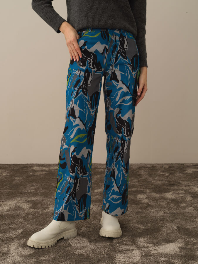 Cotton Regular Fit Panel Printed Pants - Xint