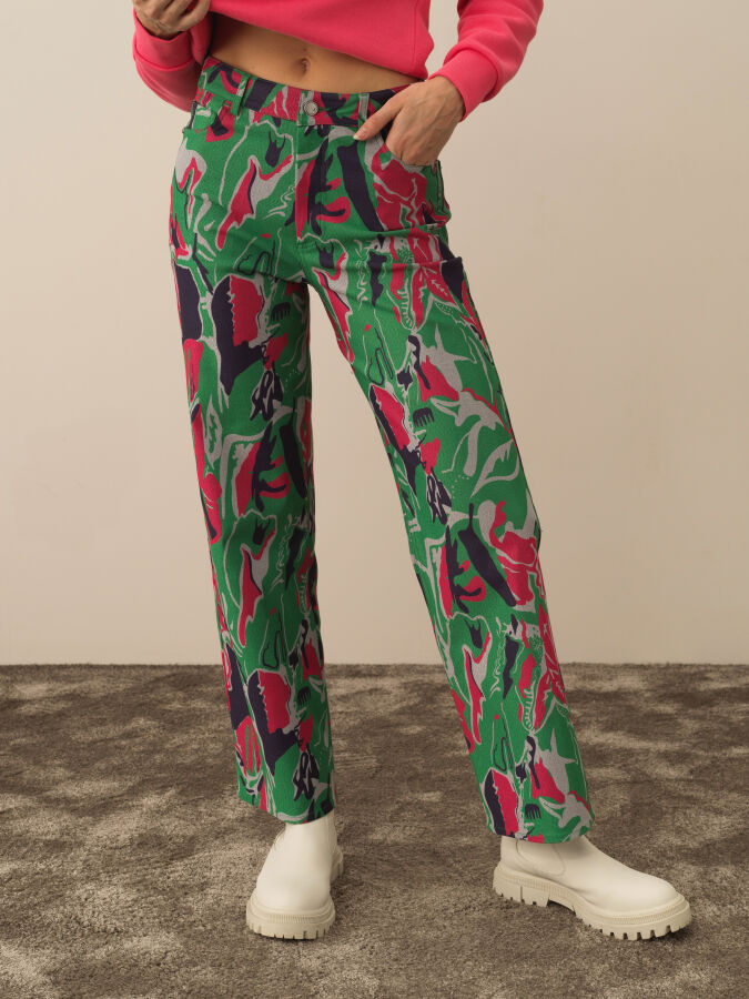 Cotton Regular Fit Panel Printed Pants - Xint