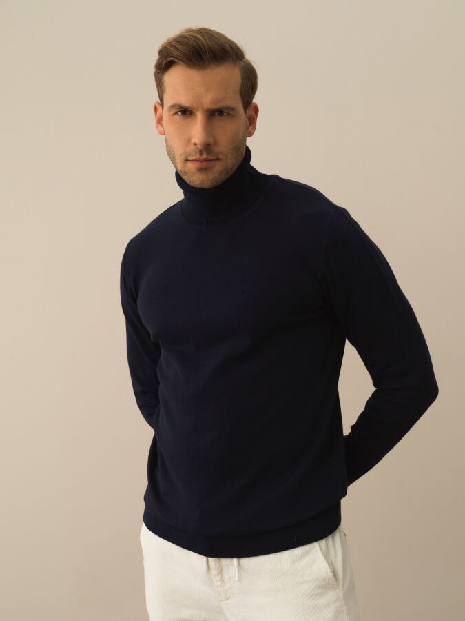 Cotton Turtleneck Regular Fit Basic Sweater - Xint