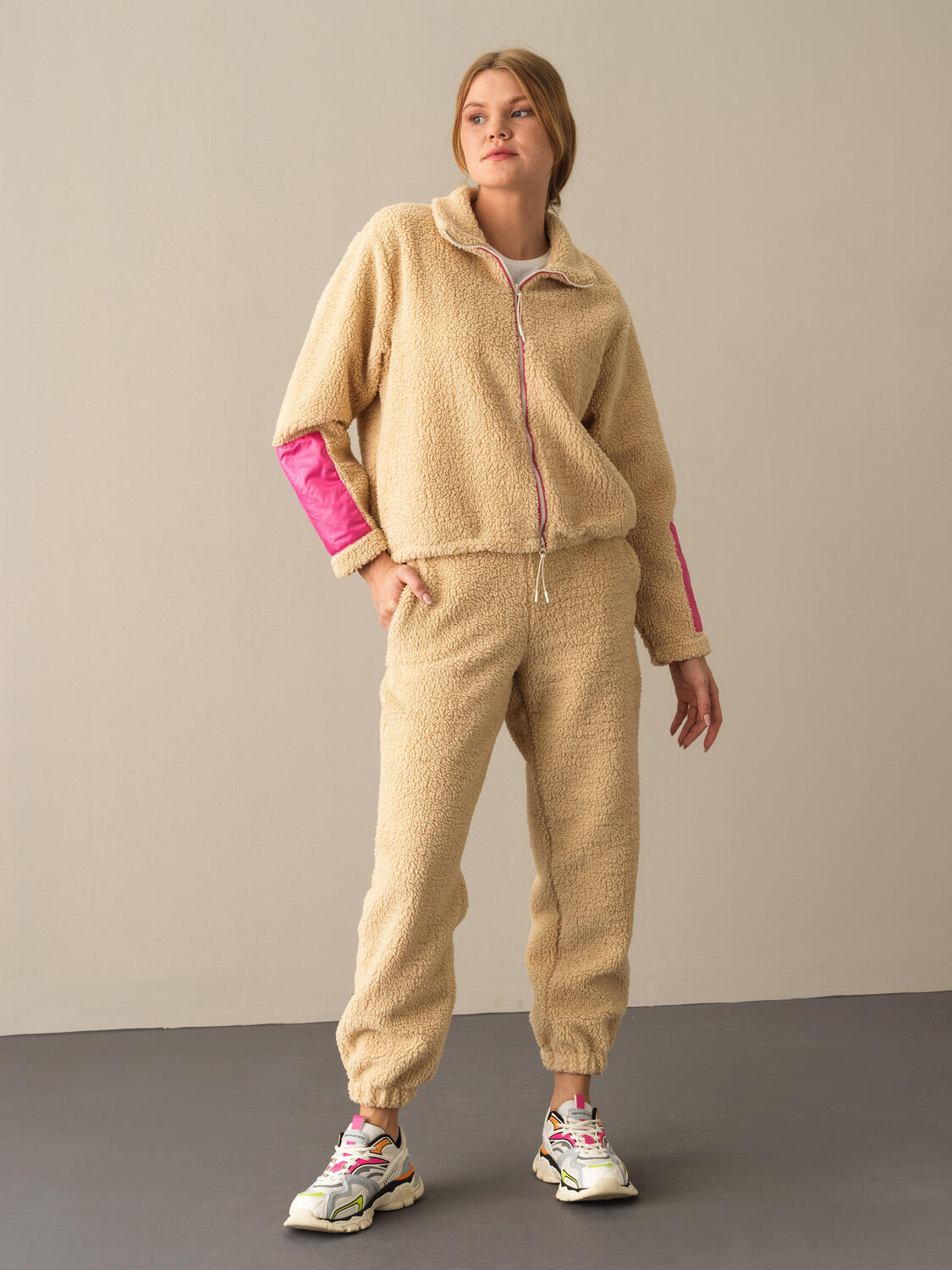 Bej Pamuk Dokulu Oversize Polar Sweatmont 