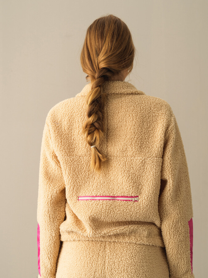 Bej Pamuk Dokulu Oversize Polar Sweatmont - Xint