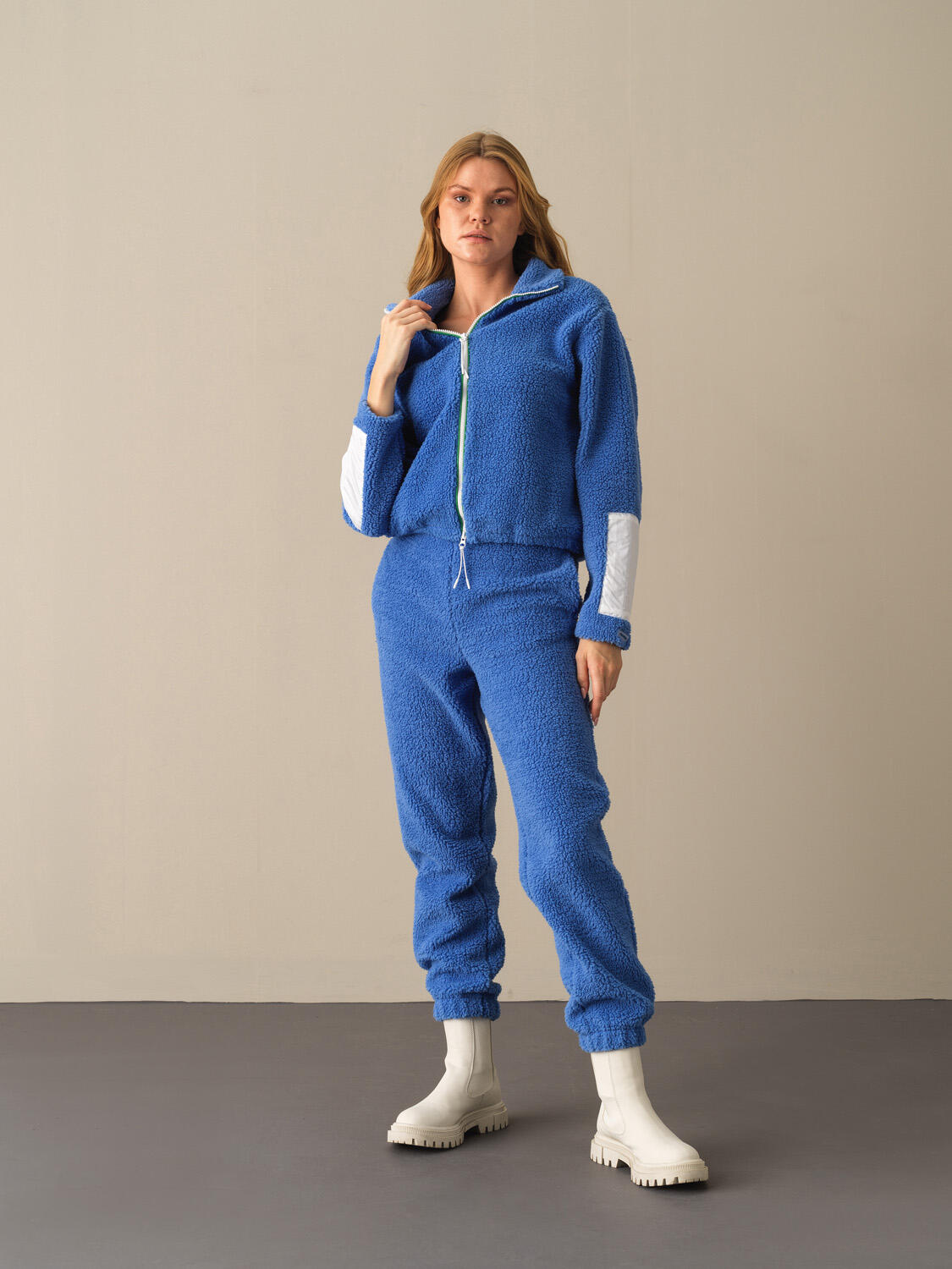 Mavi Pamuk Dokulu Oversize Polar Sweatmont 