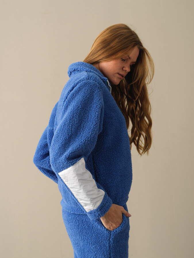 Mavi Pamuk Dokulu Oversize Polar Sweatmont - Xint