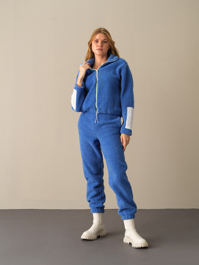 Mavi Pamuk Dokulu Oversize Polar Sweatmont - Xint