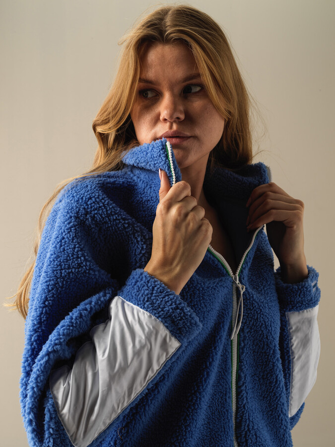 Mavi Pamuk Dokulu Oversize Polar Sweatmont - Xint