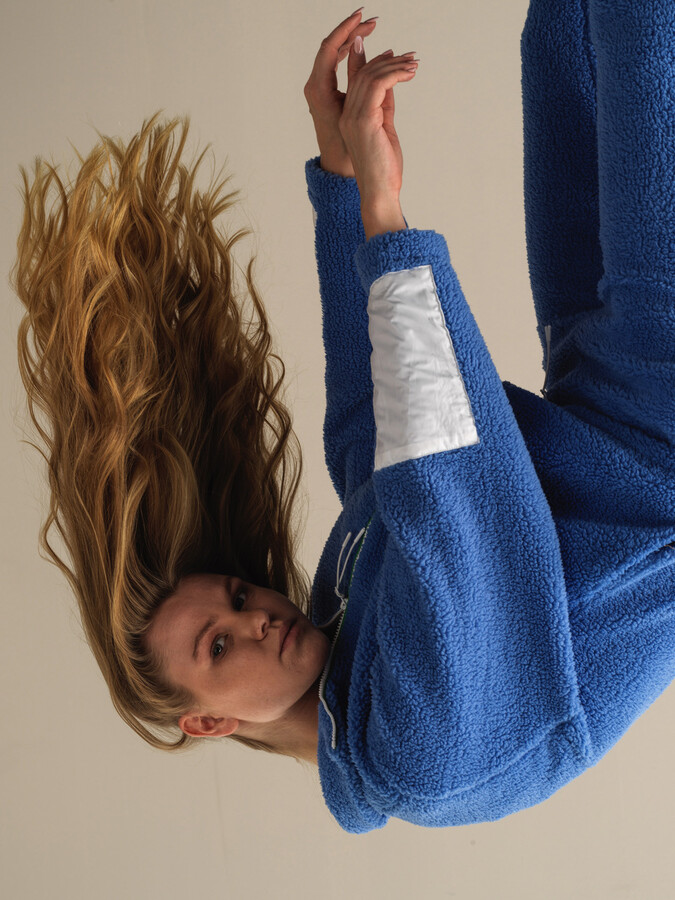 Mavi Pamuk Dokulu Oversize Polar Sweatmont - Xint