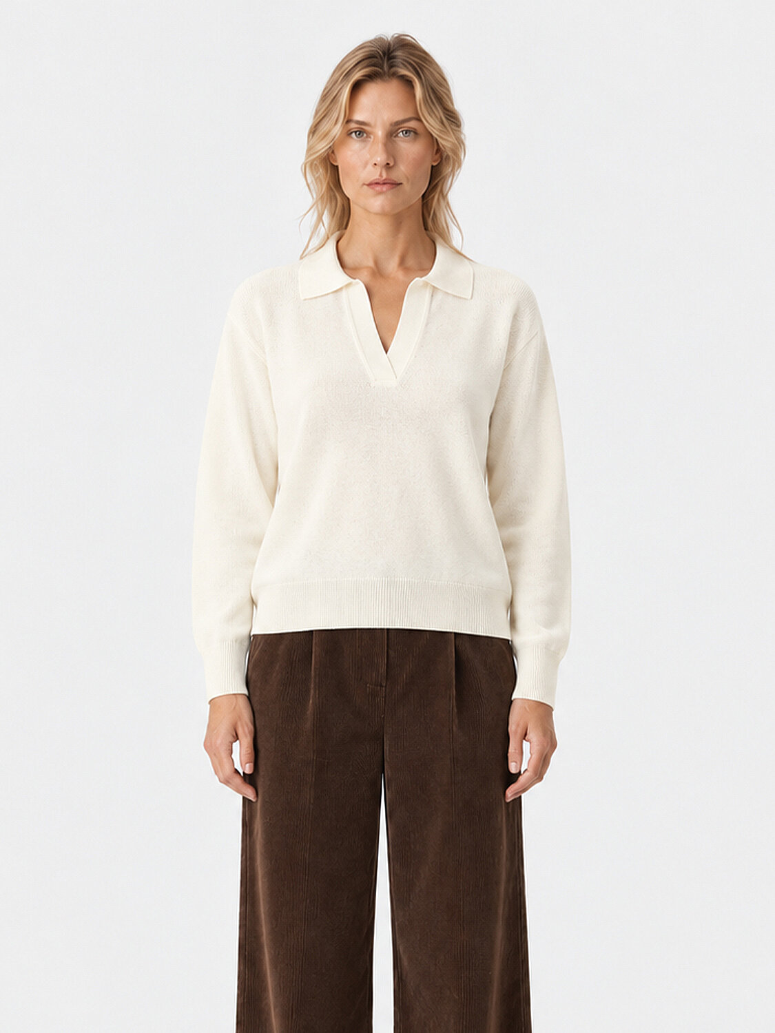 Ekru Oversize Polo V Yaka Kazak - 2
