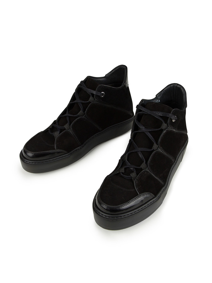 Siyah Deri Detaylı Süet Kısa Bot - Xint