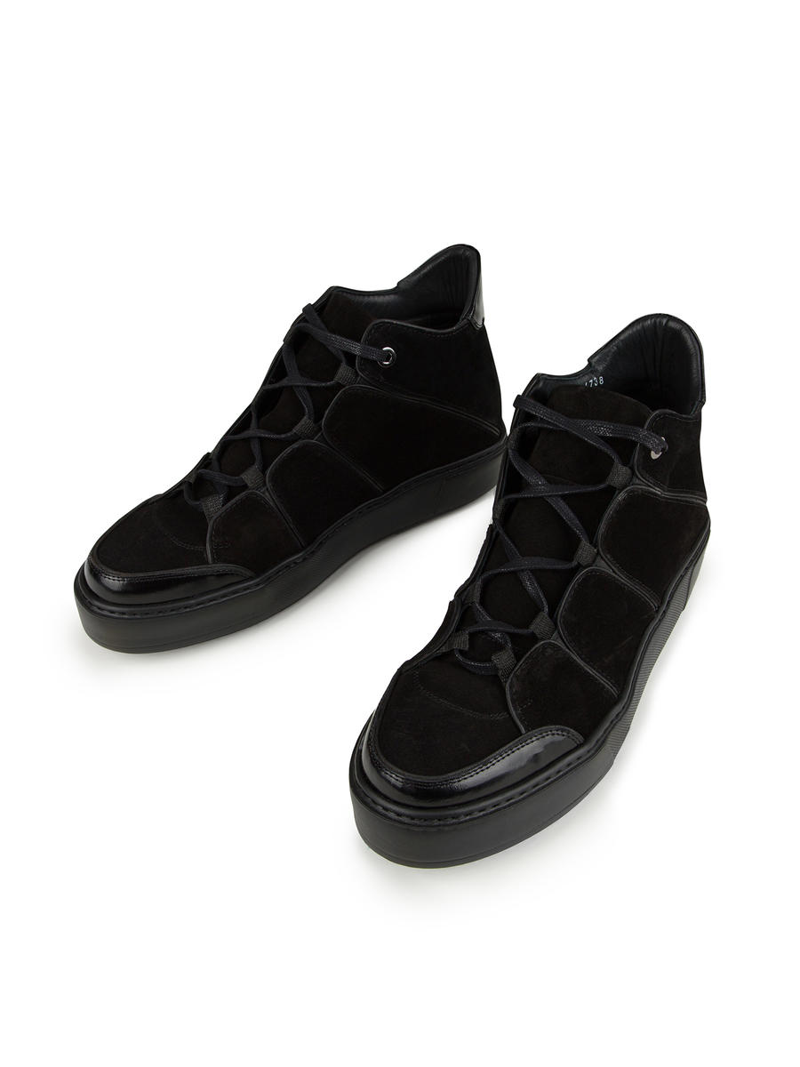 Siyah Deri Detaylı Süet Kısa Bot - 2