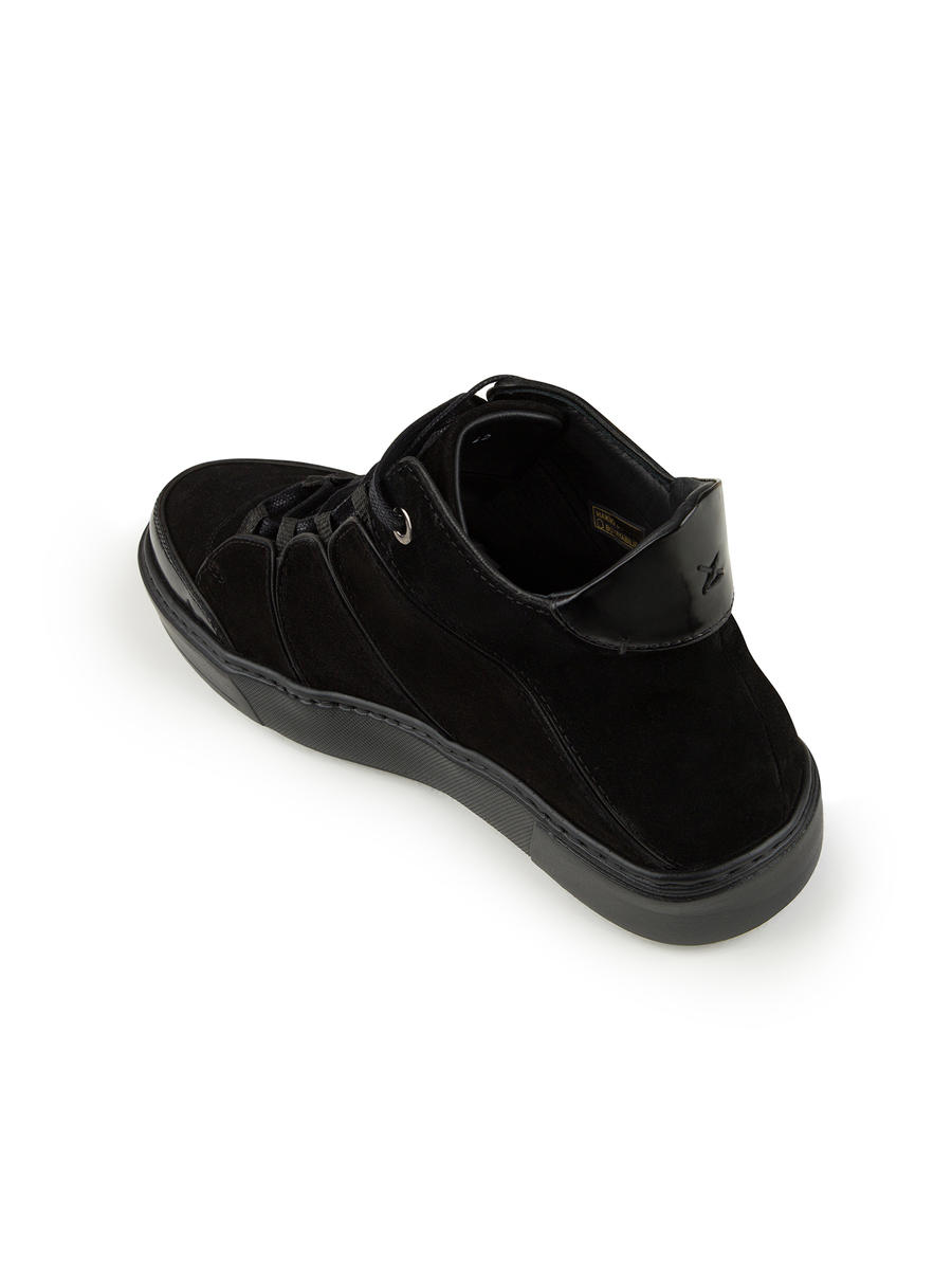 Siyah Deri Detaylı Süet Kısa Bot - 4