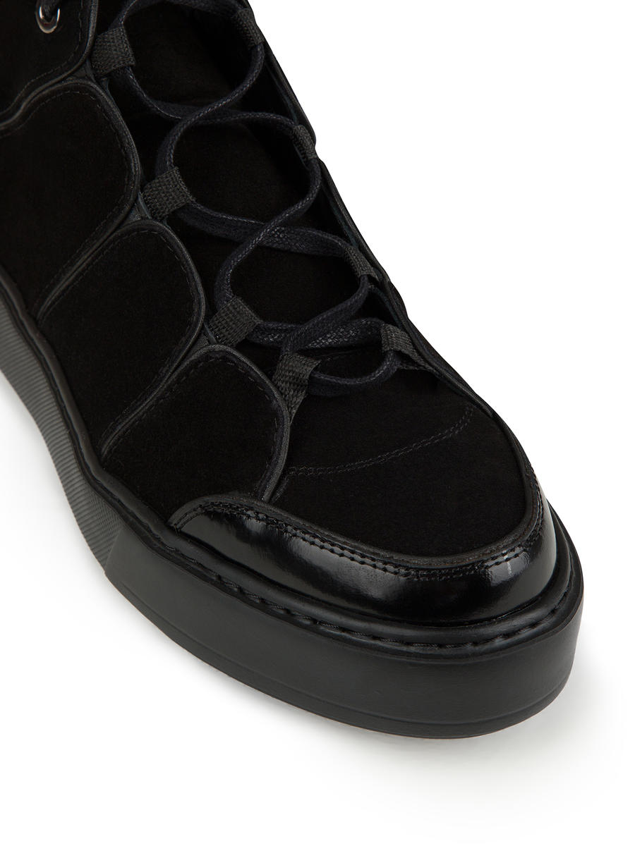 Siyah Deri Detaylı Süet Kısa Bot - 3