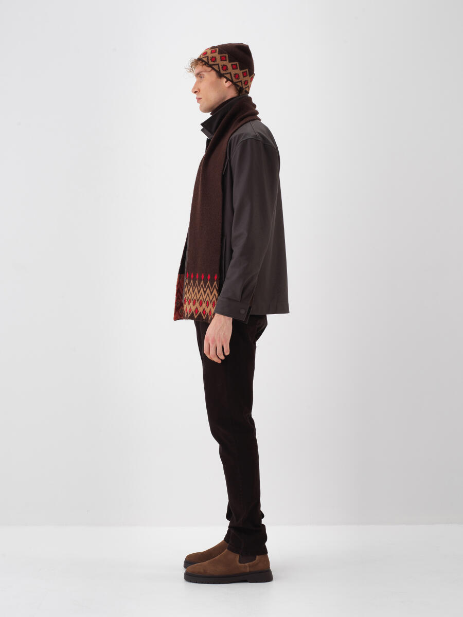 Kahverengi Doğal Yün Dokulu Standart Fit Bere - 3