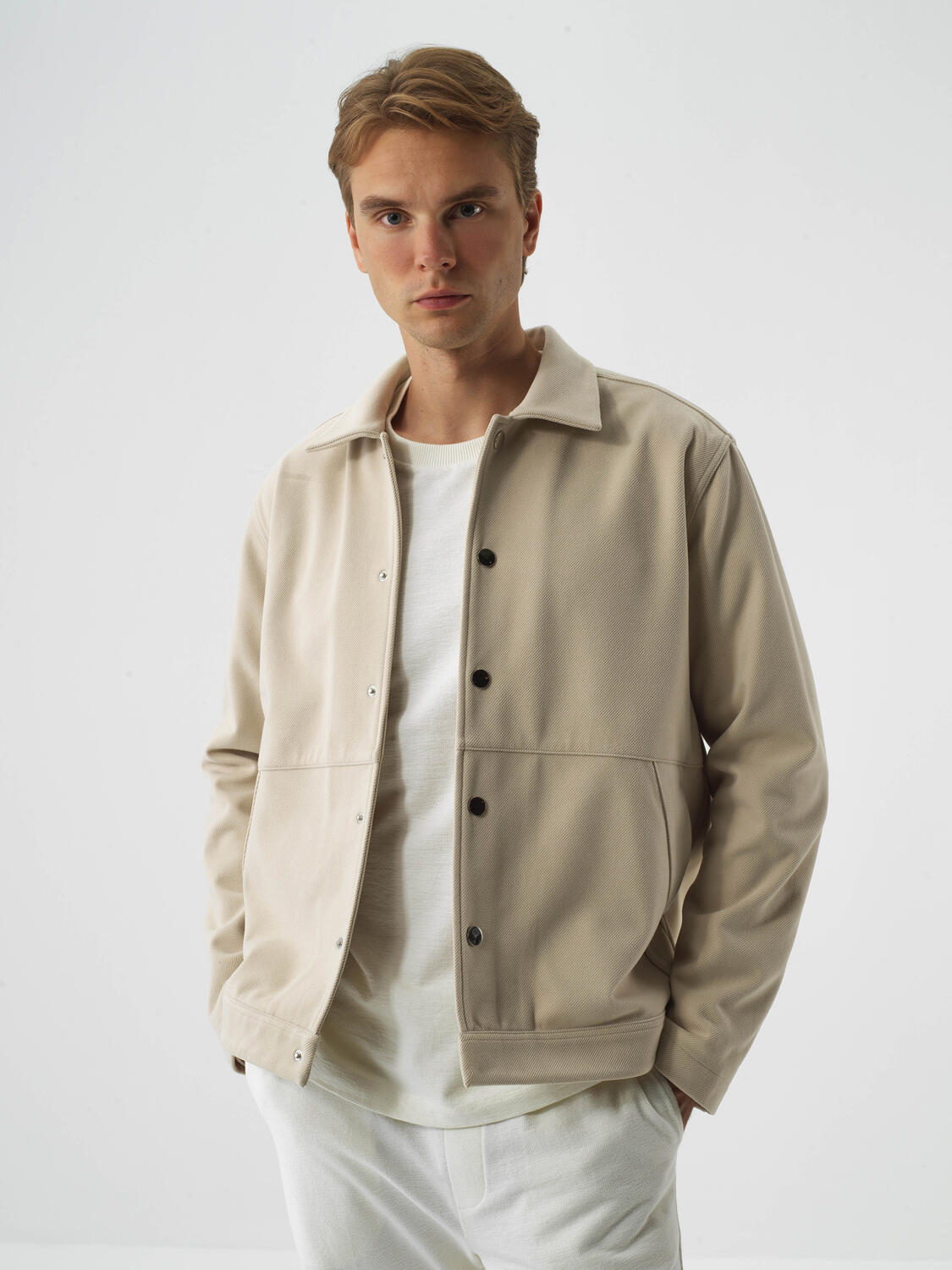 Bej Esnek Dokulu Regular Fit Ceket