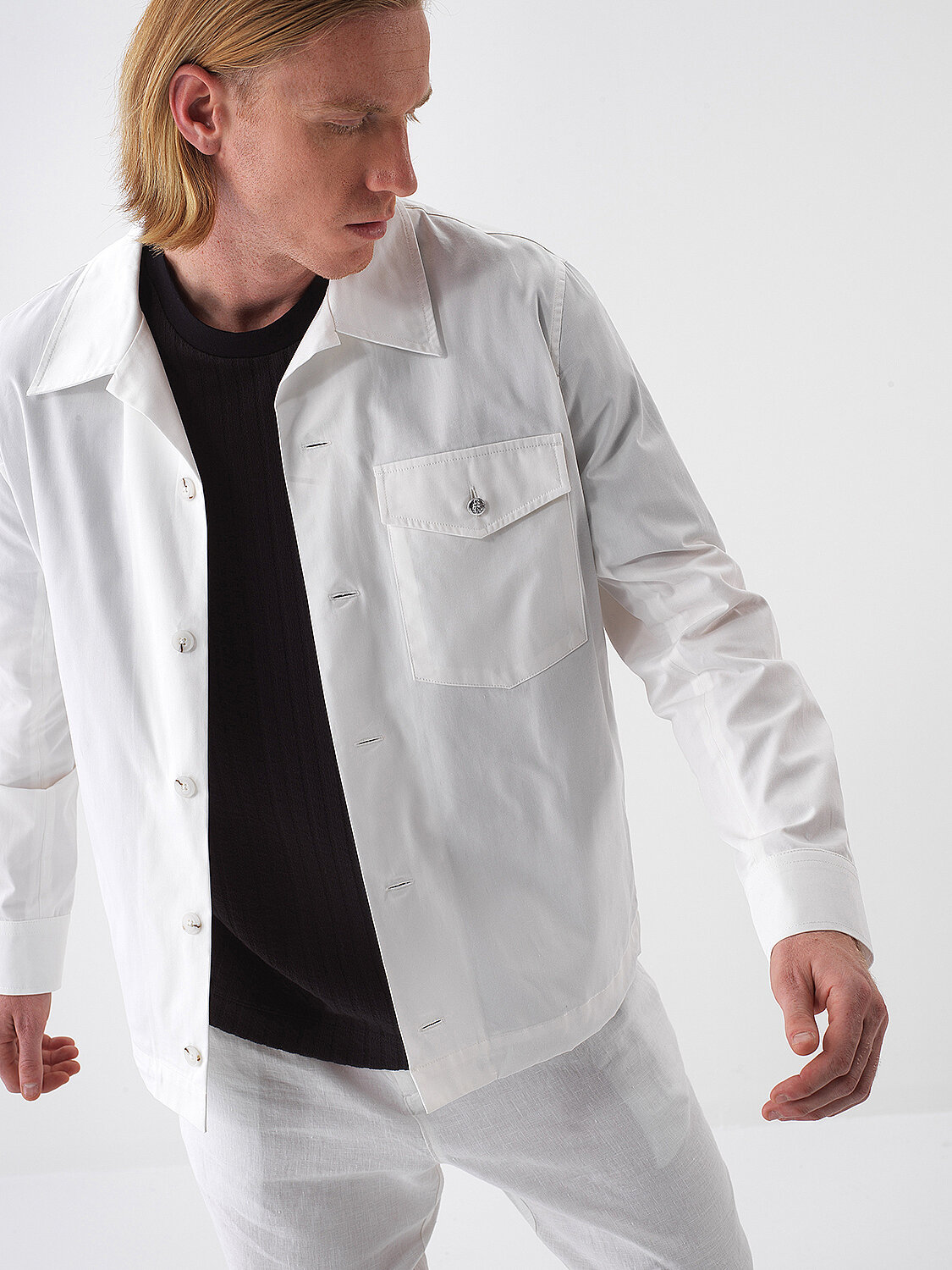 Beyaz Pamuk Dokulu Regular Fit Ceket