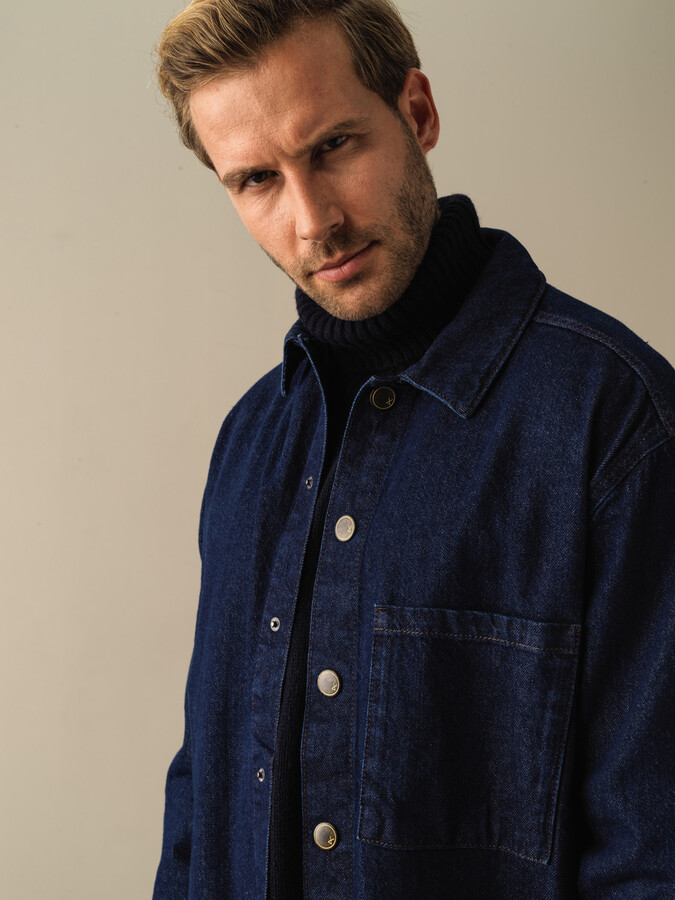 Lacivert Pamuk Dokulu Regular Fit Denim Ceket - Xint