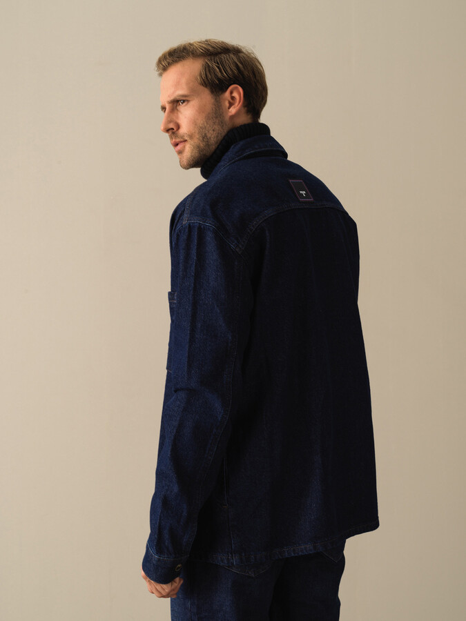 Lacivert Pamuk Dokulu Regular Fit Denim Ceket - Xint