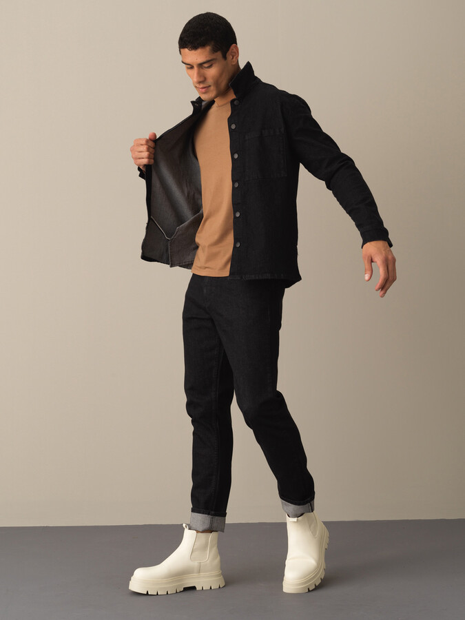 Siyah Pamuk Dokulu Regular Fit Denim Ceket - Xint