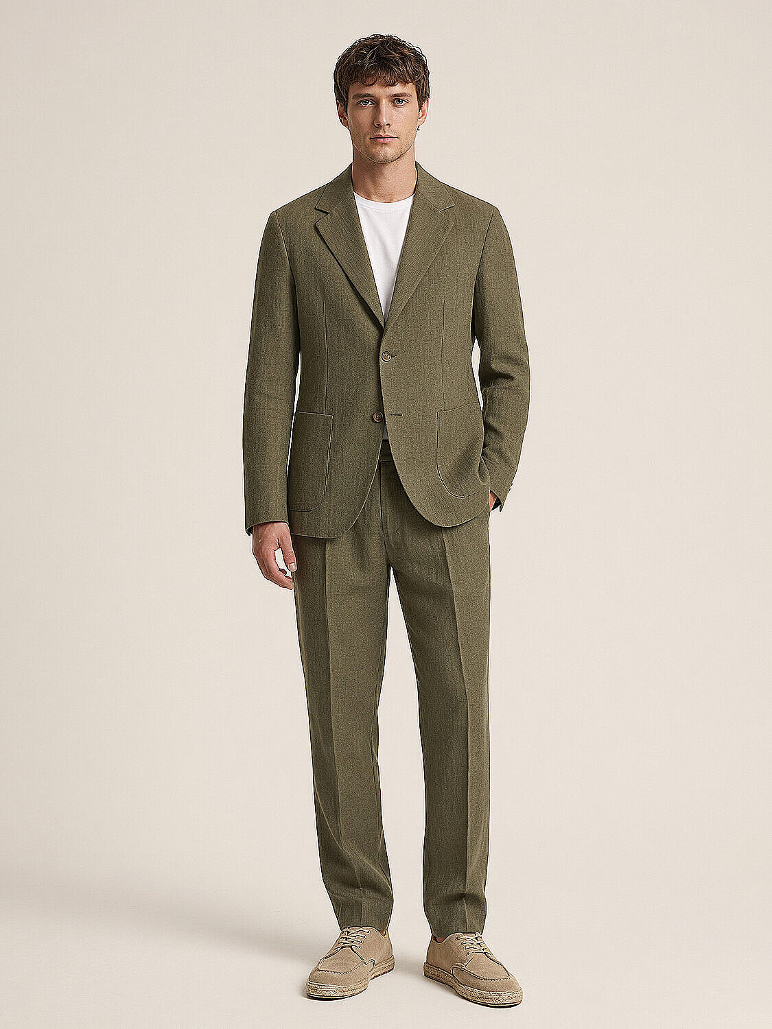 Haki %100 Keten Regular Fit Ceket (2)