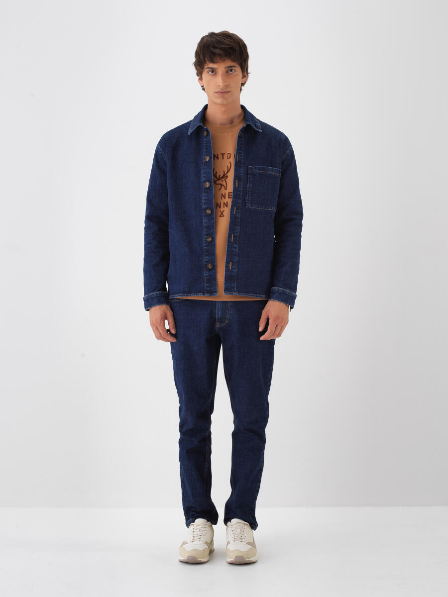 İndigo Pamuk Dokulu Regular Fit Ceket