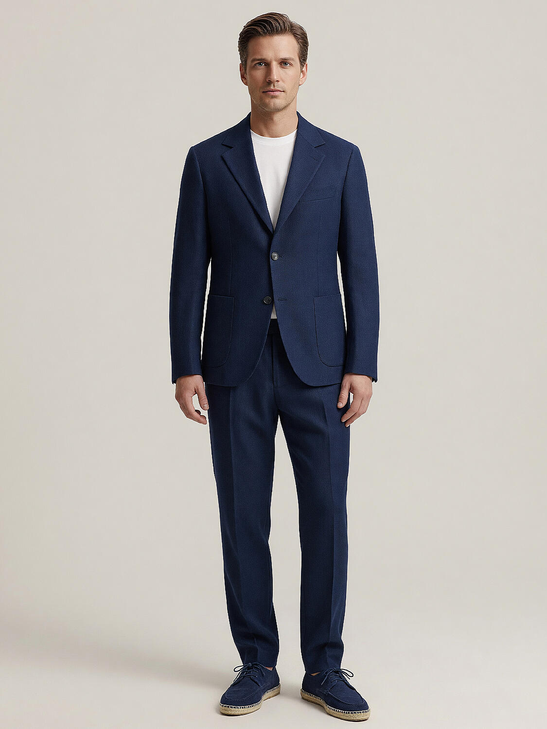 Lacivert %100 Keten Regular Fit Ceket - 2
