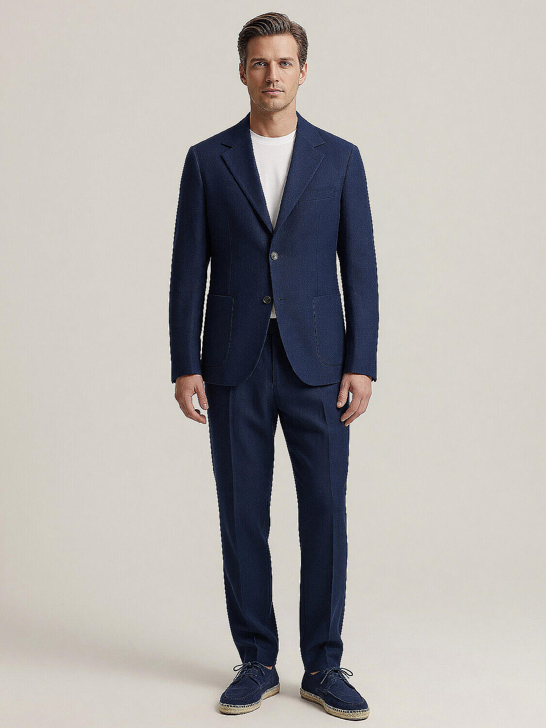 Lacivert %100 Keten Regular Fit Ceket - 2