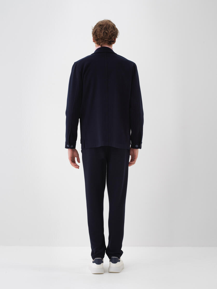 Lacivert Esnek Dokulu Regular Fit Ceket - 4