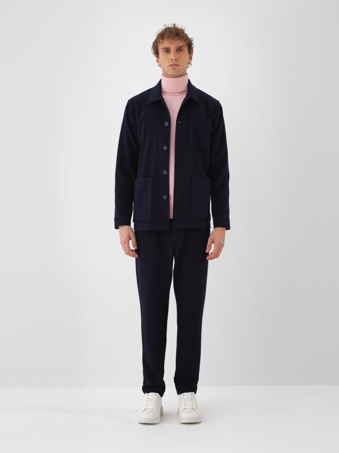 Lacivert Esnek Dokulu Regular Fit Ceket - Xint