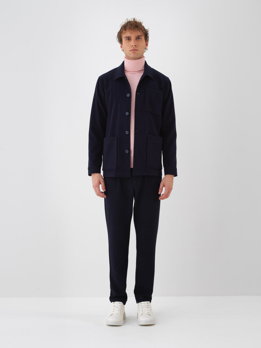 Lacivert Esnek Dokulu Regular Fit Ceket - 2