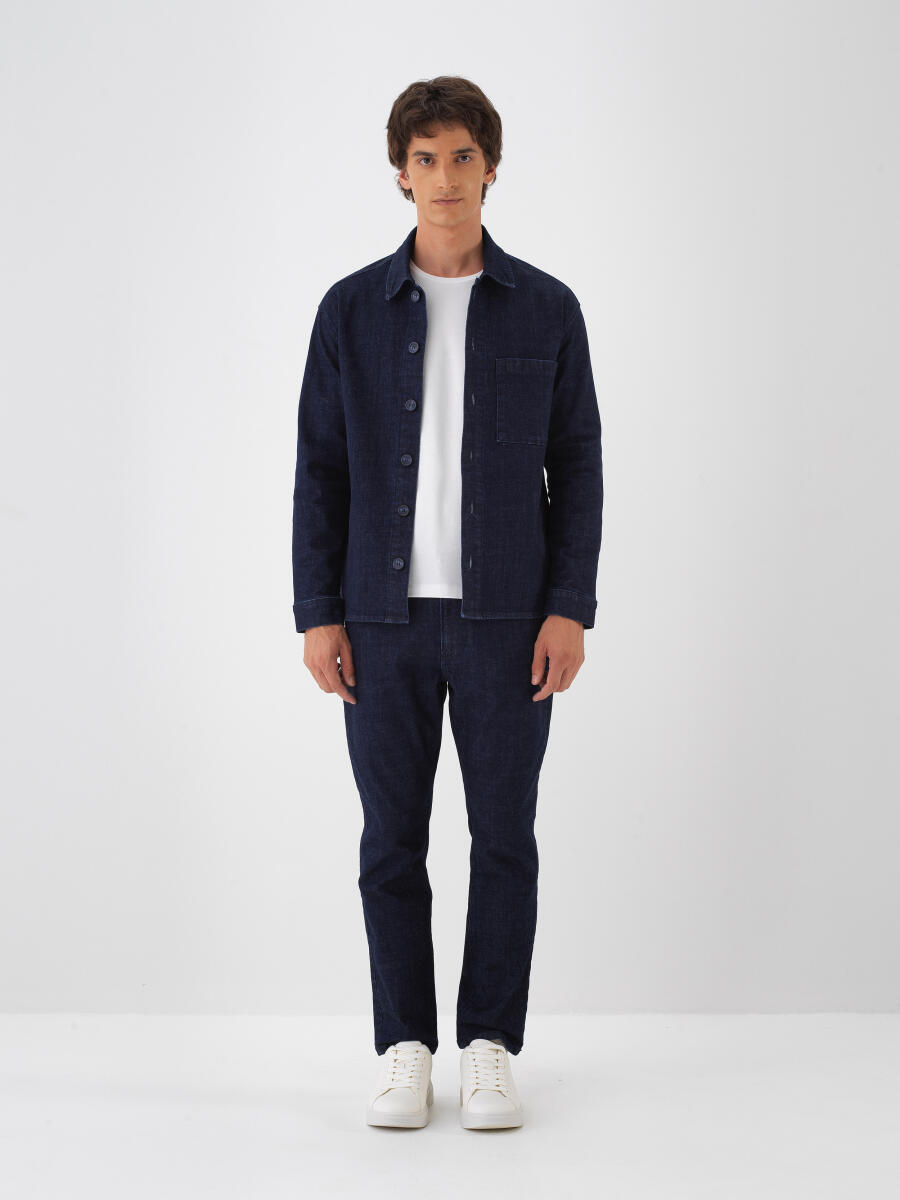 Lacivert Pamuk Dokulu Regular Fit Ceket